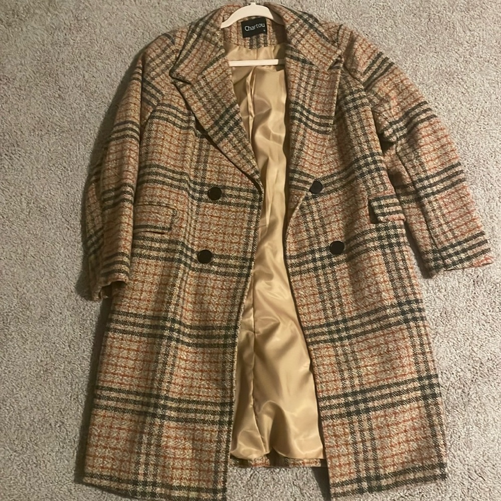 Plaid medium long coat